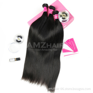 1B Natural Color Straight Brazilian Human Hair Weave Vendors Wholesale 10A  Cuticle Aligned Remy Hair Extension 3 4 Bundles